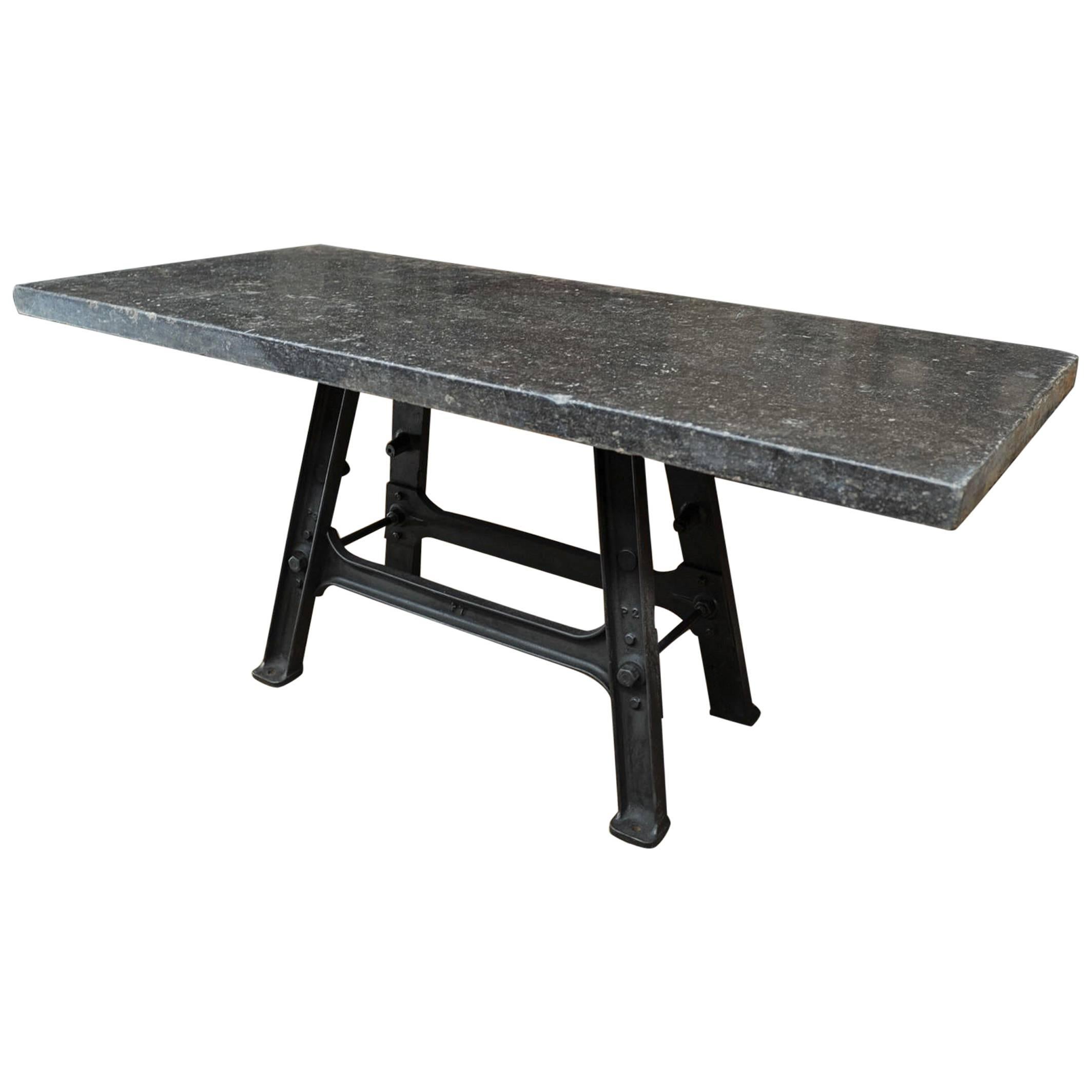 French Old Bluestone Top and Iron Industrial Console Table