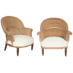 Pair of French Armchairs in Burlap