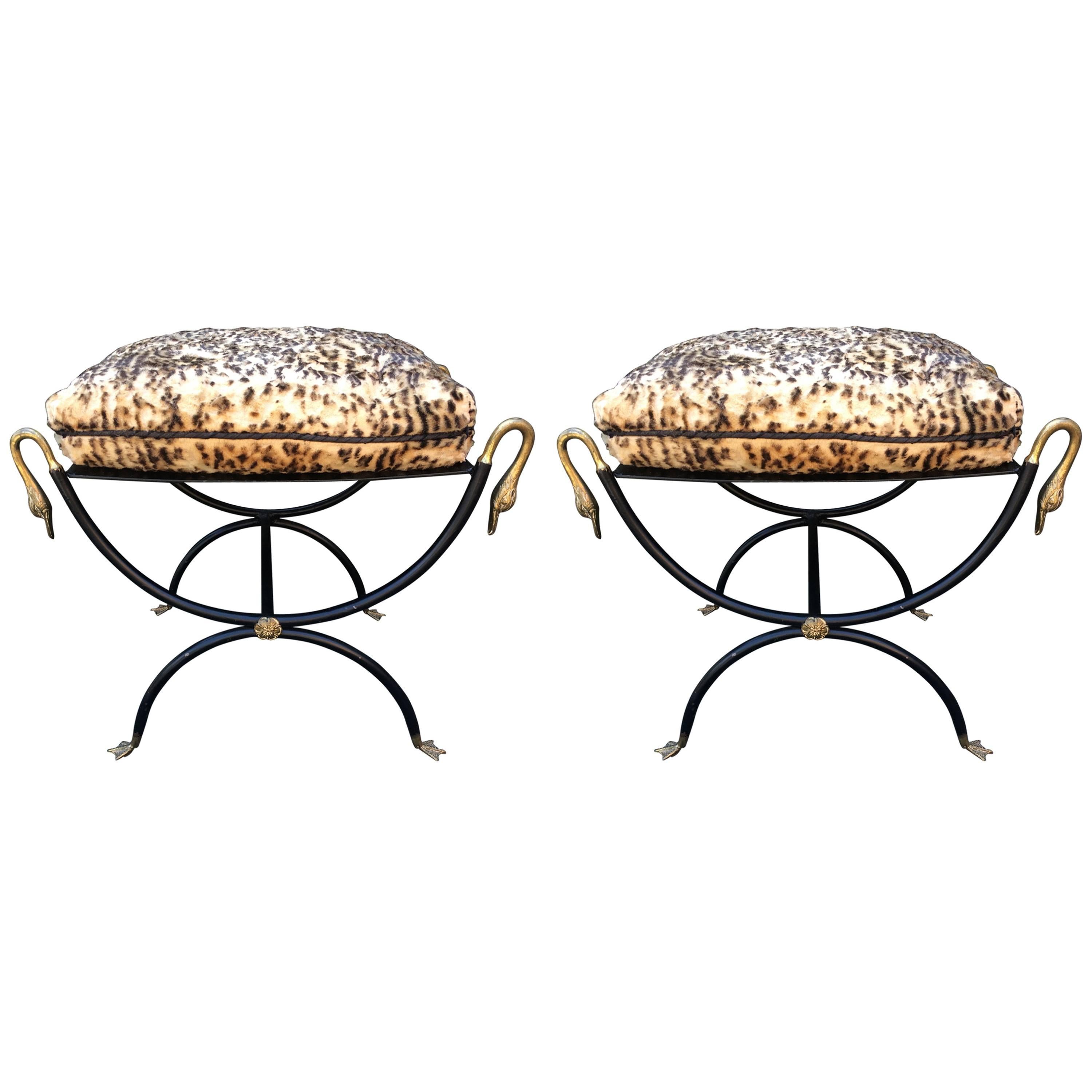 Fantastic Pair of Italian Bronze and Iron Neoclassical Style Ottomans Benches