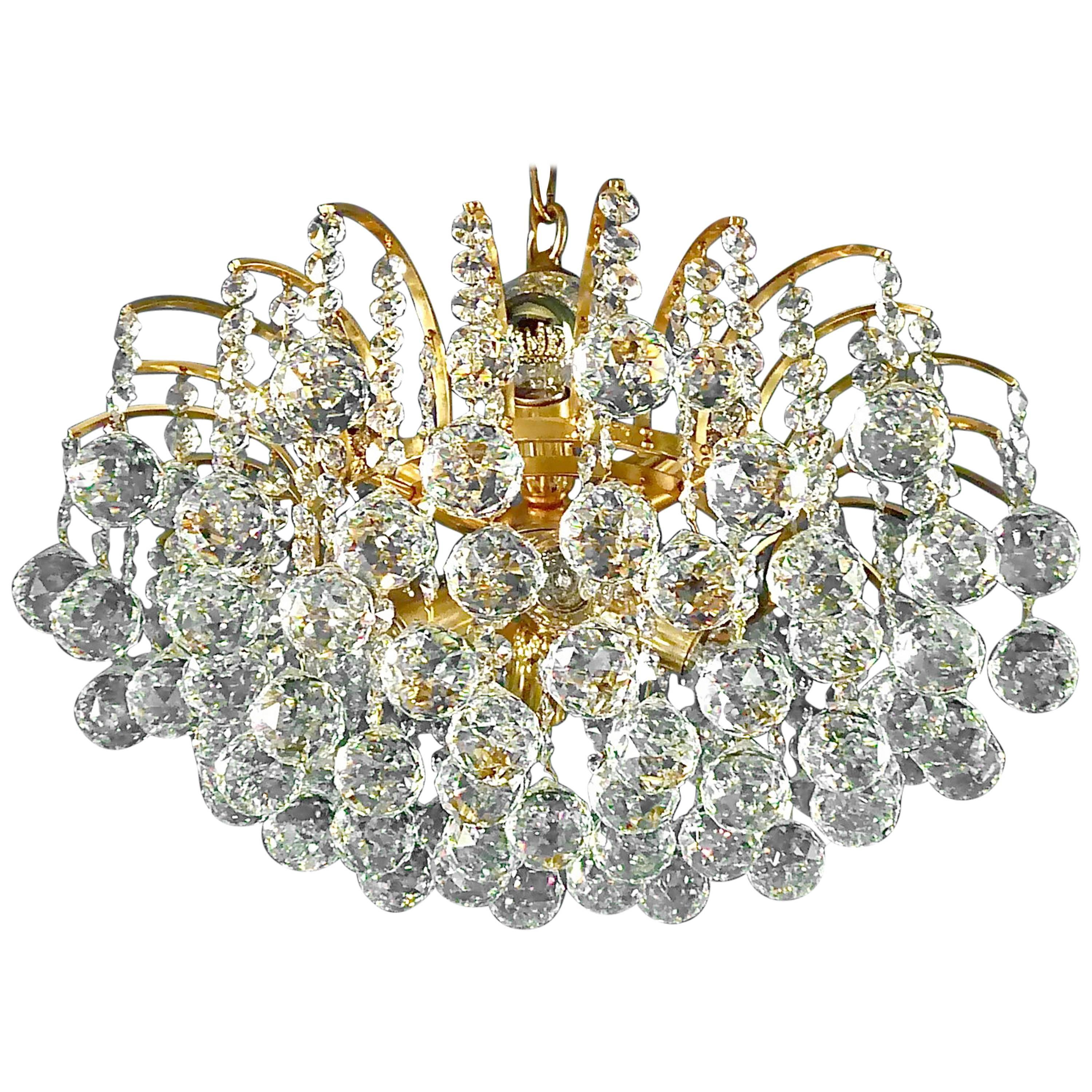 Precious Gilt Brass Faceted Crystal Glass Sputnik Chandelier by Christoph Palme