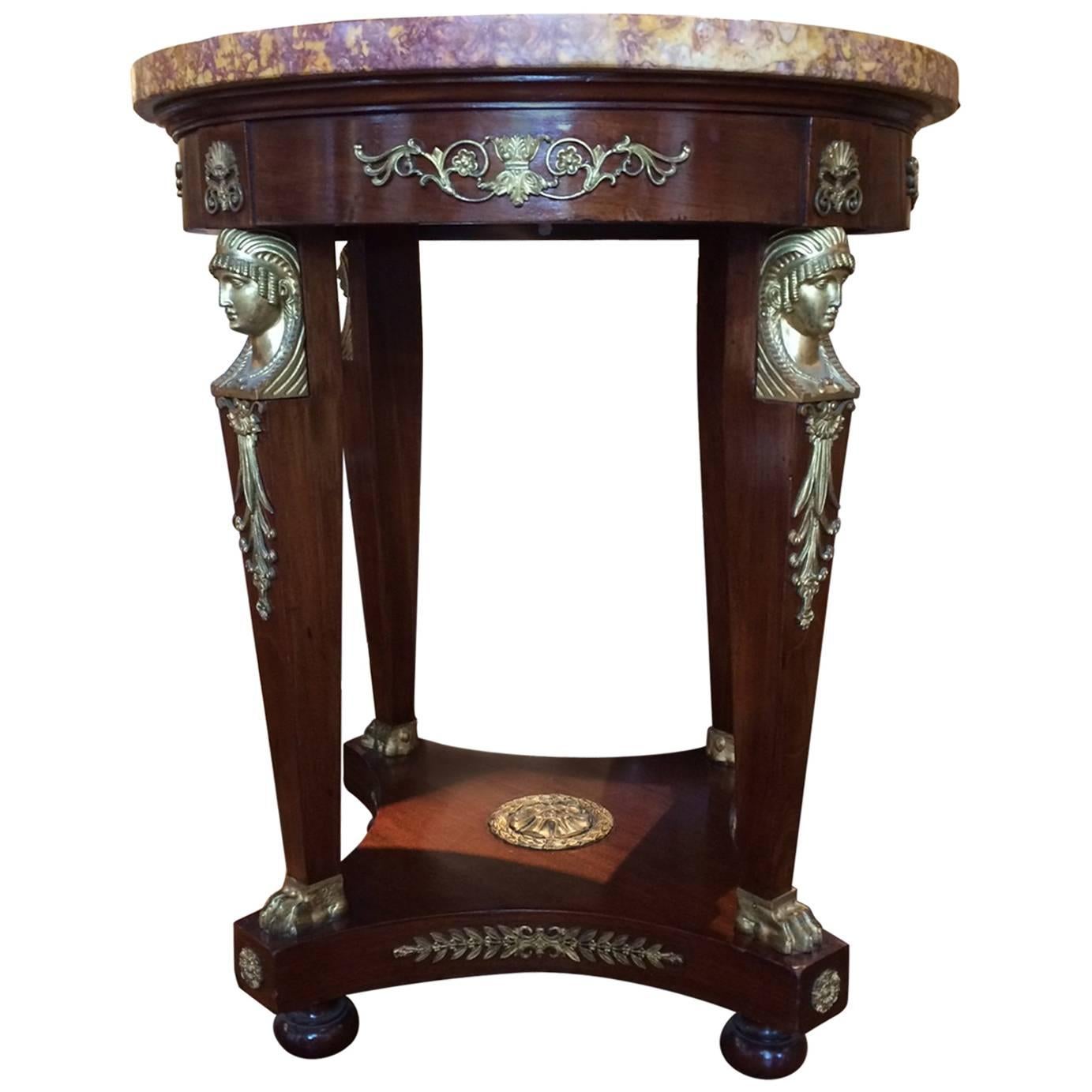 Late 19th Century French Marble Topped Mahogany and Ormolu Mantel Centre Table For Sale