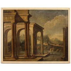 18th Century Italian Painting Architectural Landscape Oil on Canvas 5
