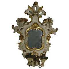 Italian 18th Century Carved  Wooden Baroque Girandole Mirror with Sconce