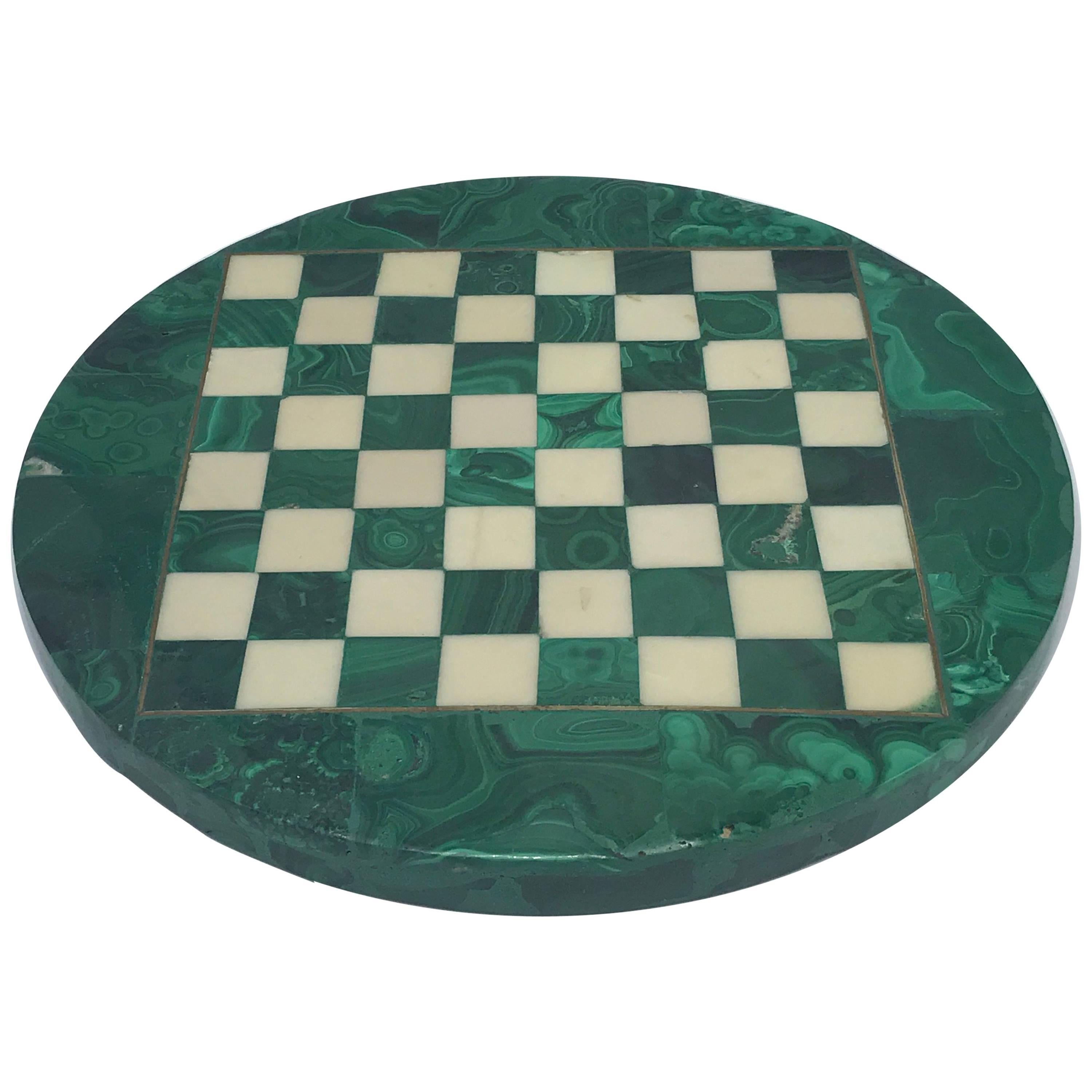 1960s Italian Malachite and Brass Inlay Chessboard Cheeseboard Plate