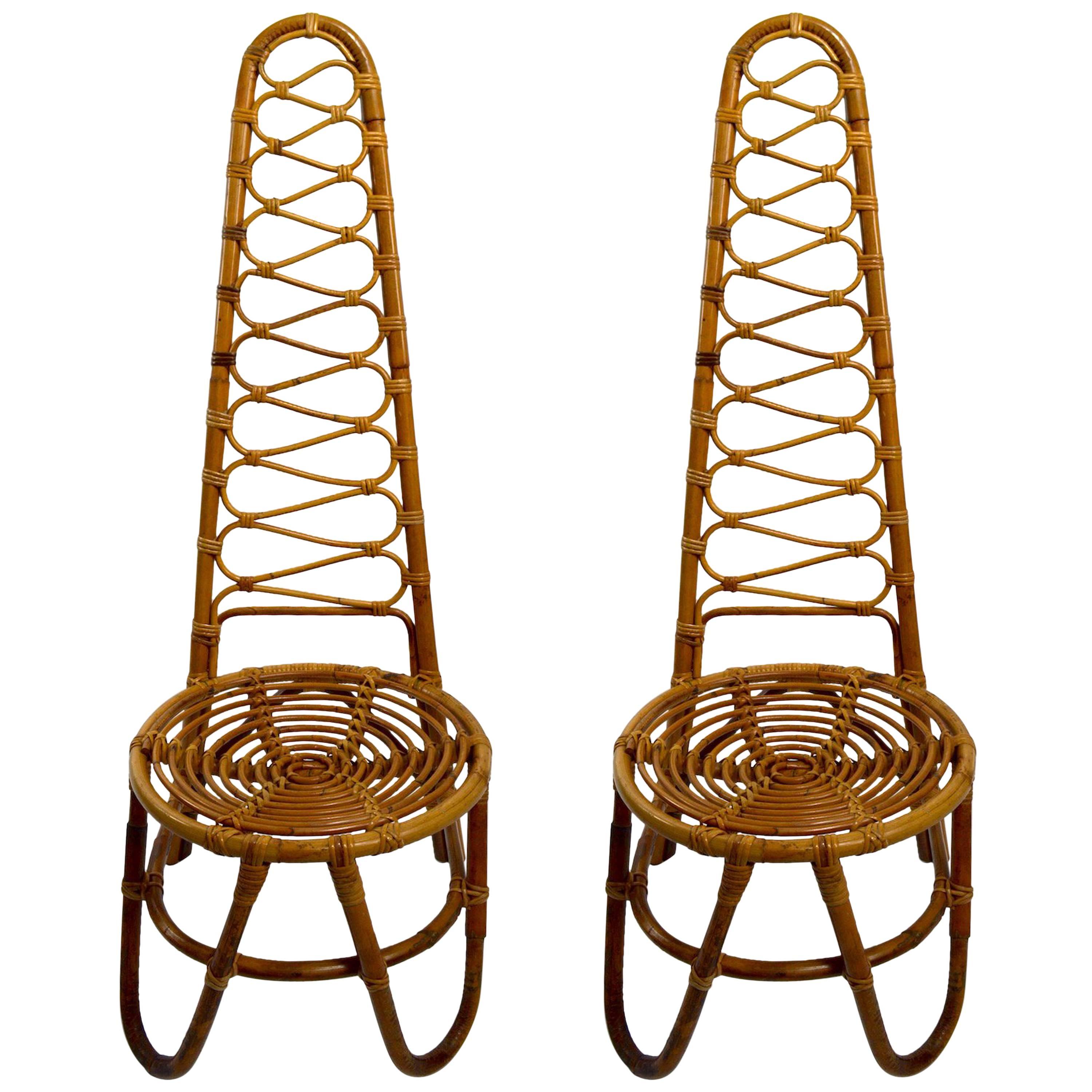 Rare Pair Dirk Van Sliedregt Rohe Noordwolde  High Back Bamboo Chairs