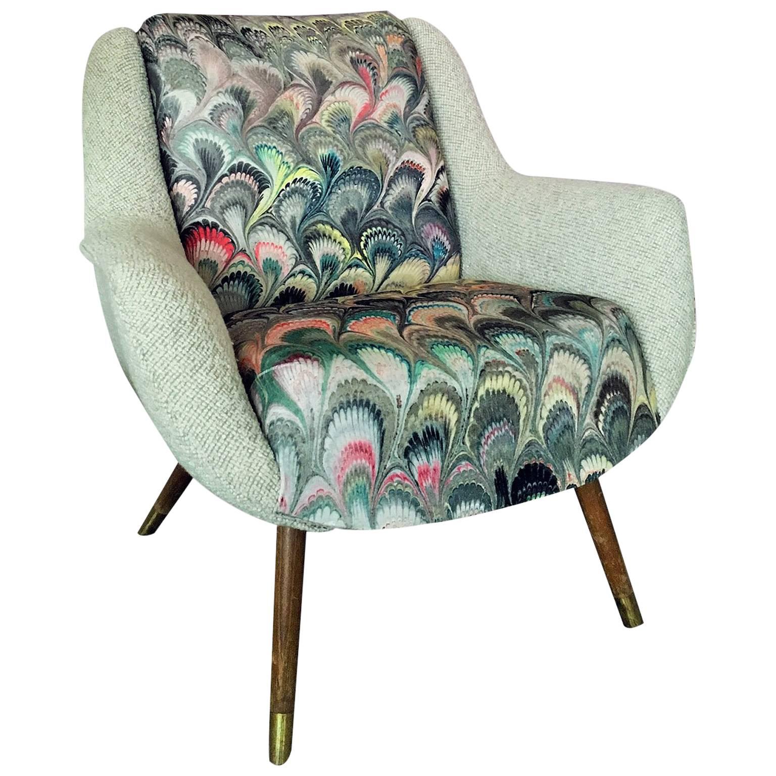 Mid-20th Century Danish Tub Chair Refurbished with Beata Heuman Fabric For Sale