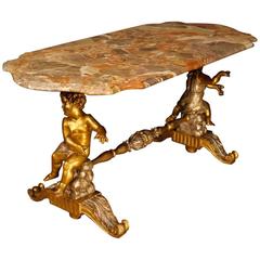20th Century Italian Golden Coffee Table with Marble Top