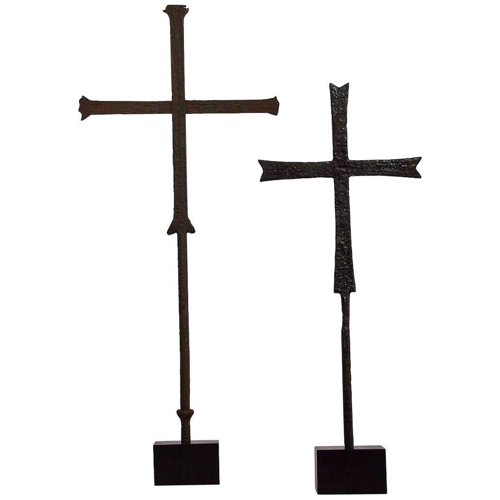 Pair of French 16th-17th Century Hand-Forged Iron Crosses
