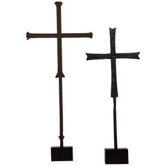 Antique Pair of French 16th-17th Century Hand-Forged Iron Crosses
