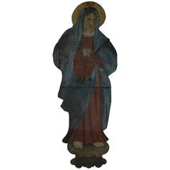 Large French 18th Century Painted Madonna on Sheet Iron