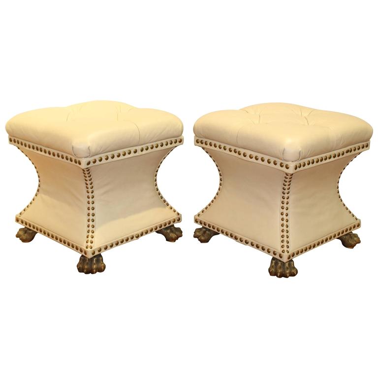 Pair of Maitland Smith Leather Benches with Brass Feet at 1stDibs