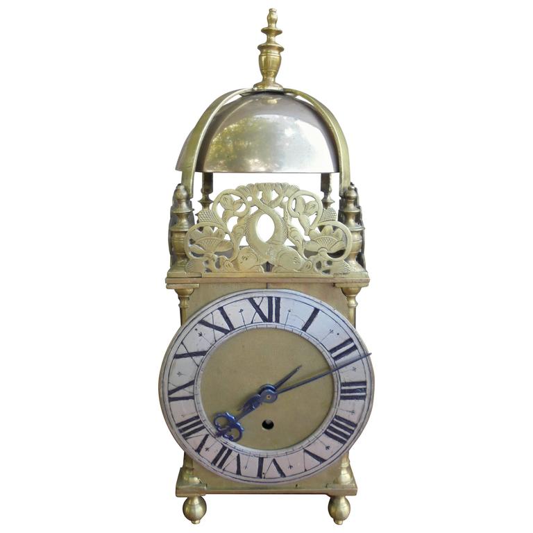 Large Antique Brass Lantern Clock For Sale at 1stDibs