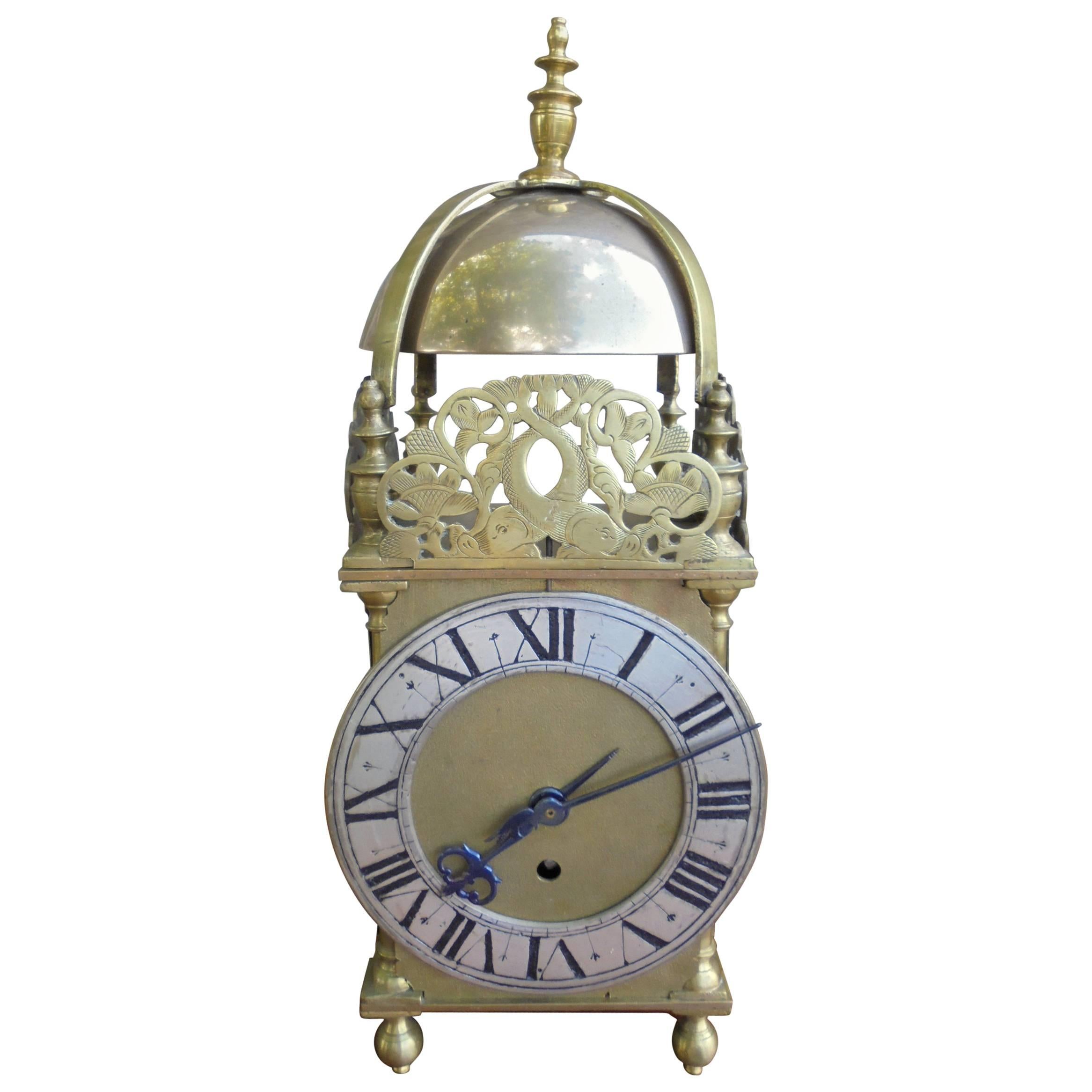 Large Antique Brass Lantern Clock For Sale