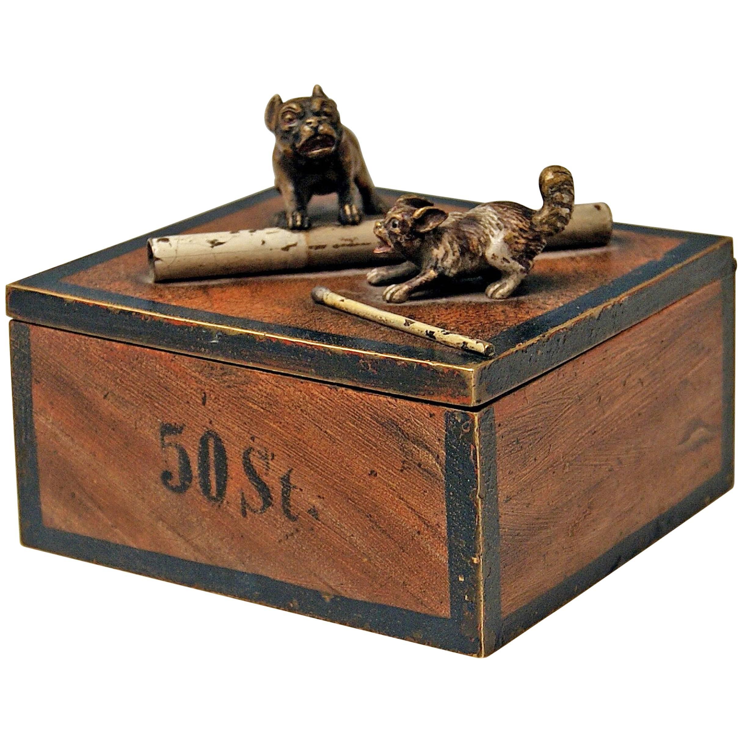 Vienna Bronze Tobacco Box with Dogs Pugs by Franz Bergman'n', circa 1890-1900