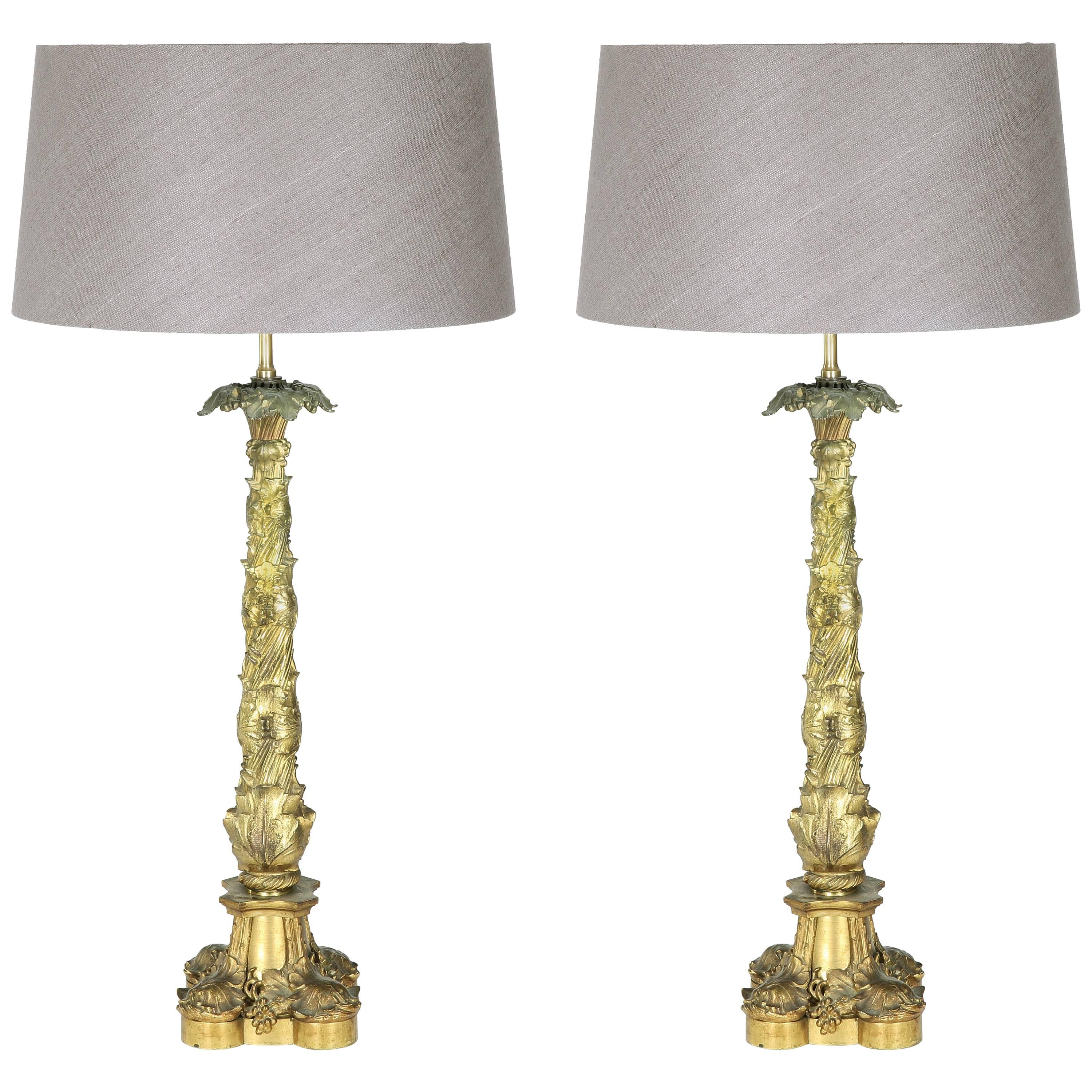Pair of William IV Gilt Bronze Table Lamps For Sale