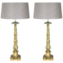 Antique Pair of William IV Gilt Bronze Table Lamps