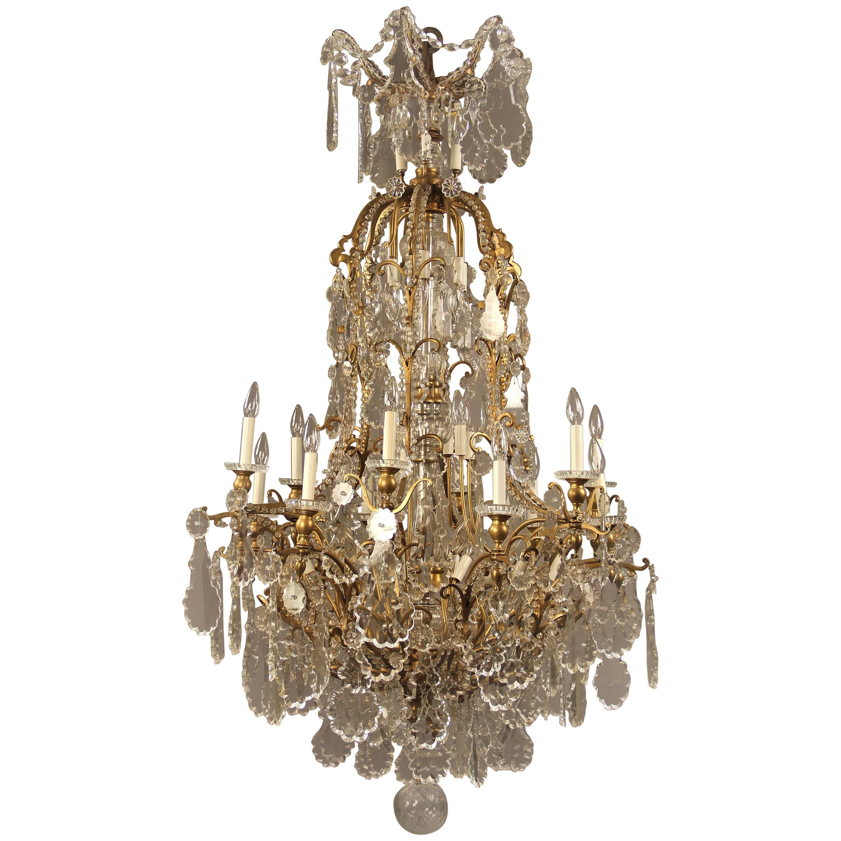 Palatial and Rare 19th Century Gilt Bronze and Baccarat Crystal Chandelier