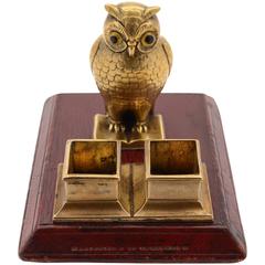 19th Century Victorian Novelty Brass Owl Stamp Dispenser