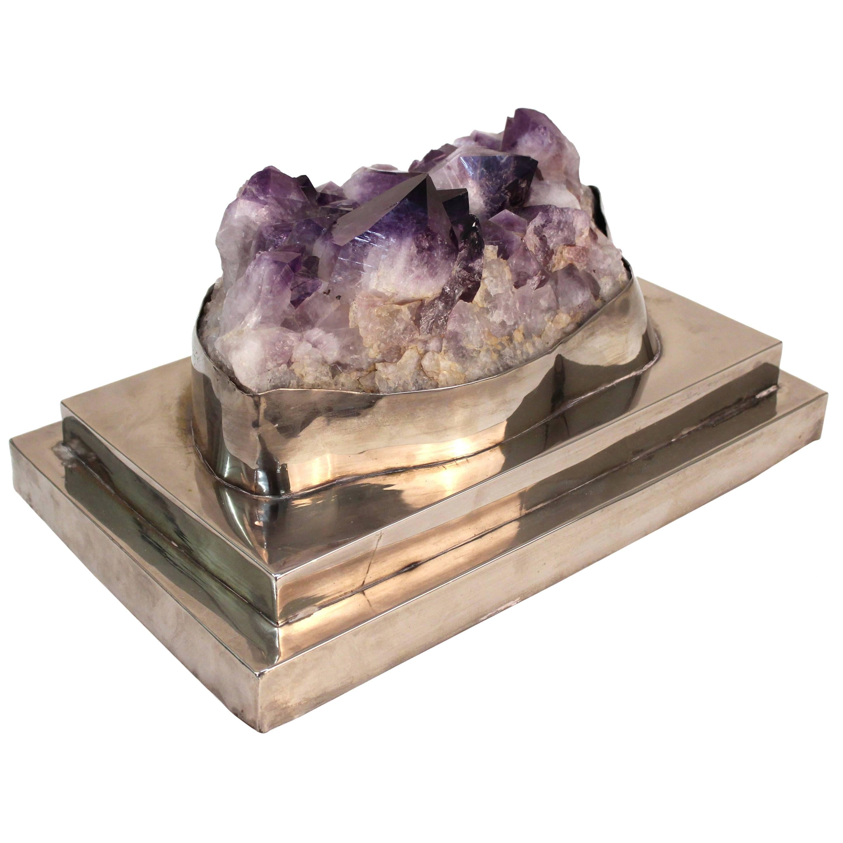 Amethyst Geode on Silver Plate Base