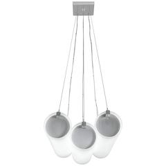 Triple White Glass Cylinder Bauhaus Inspired Pendant with Stainless Steel Cables
