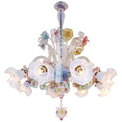 Venetian Murano Glass Opaline Floral Chandelier