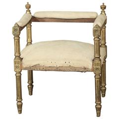 Antique 19th Century French Louis XVI Gilded Arm Bench - Stool