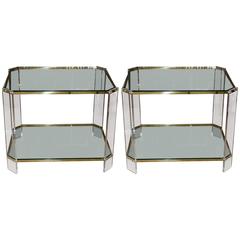 Pair of Mid-Century Brass, Glass and Lucite Side Tables