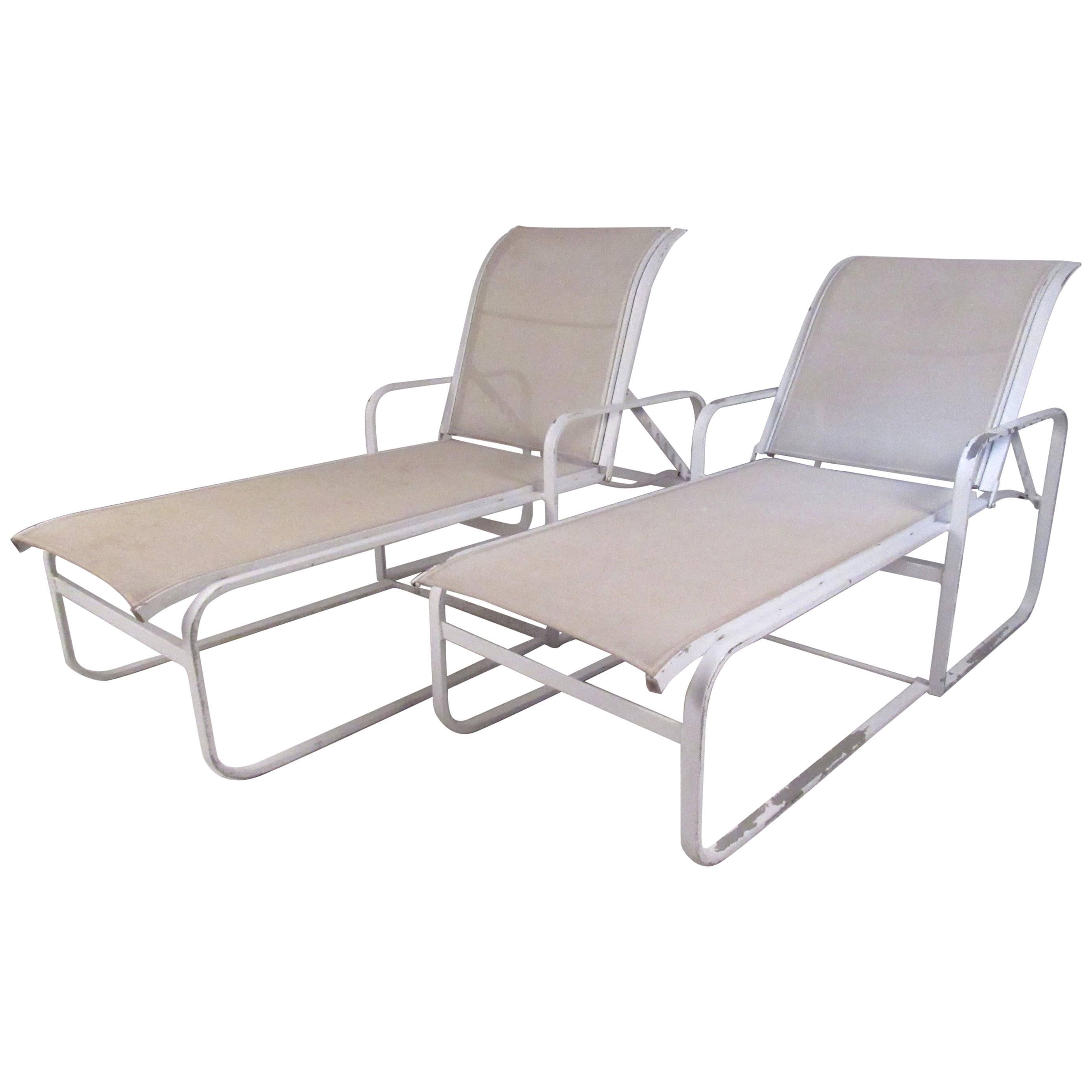 Pair of Woodard Patio Recliner Chaise Lounge Chairs