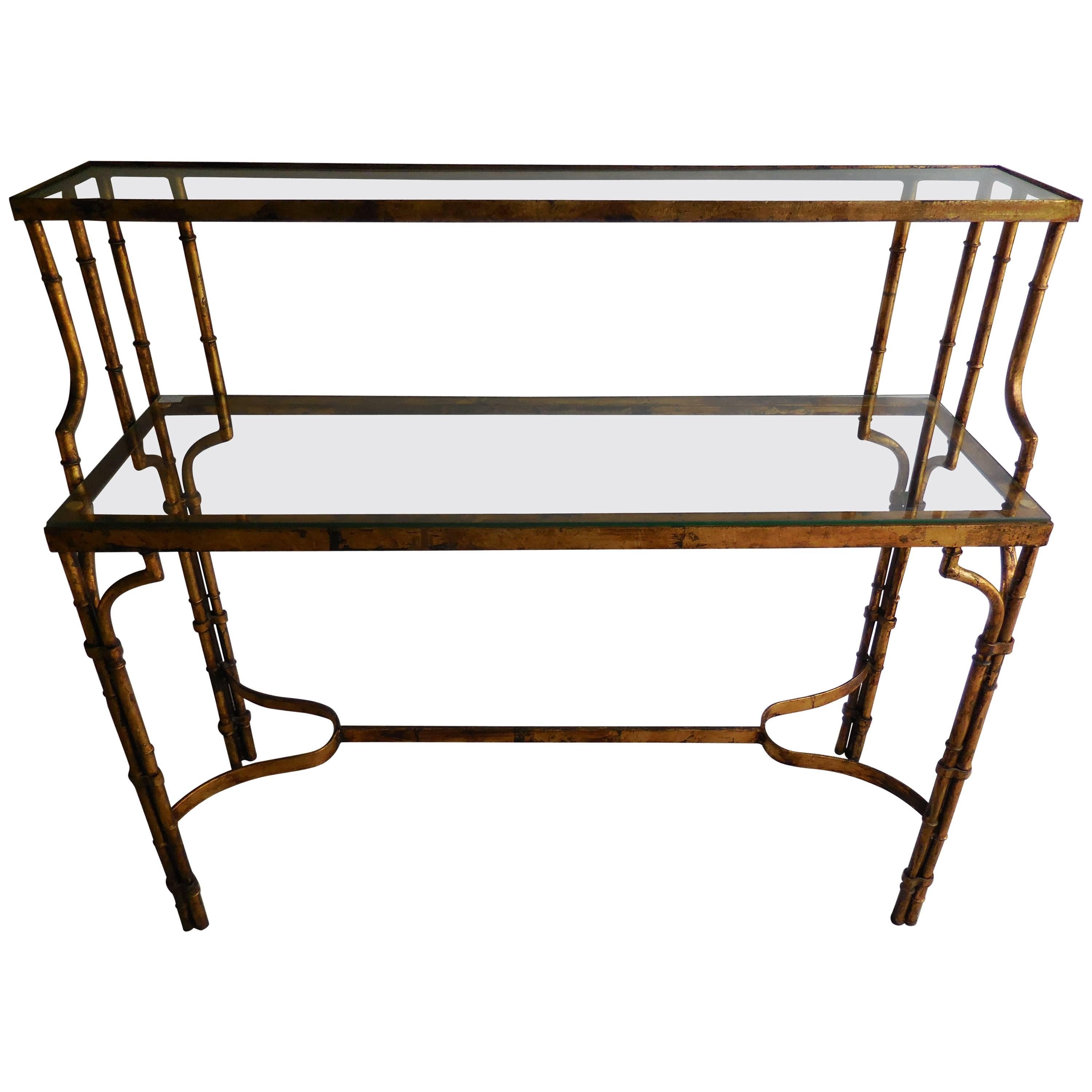 1950s Faux Bamboo Tiered Console For Sale
