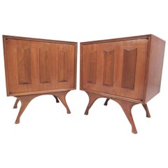 Pair of Vintage Modern Sculpted Front Nightstands