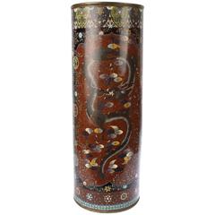 Large Antique Meiji Period Japanese Cloisonne Umbrella Stand or Floor Vase 7