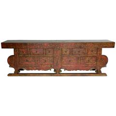 Antique 18th Century Large-Scale Chinese Red Altar Table