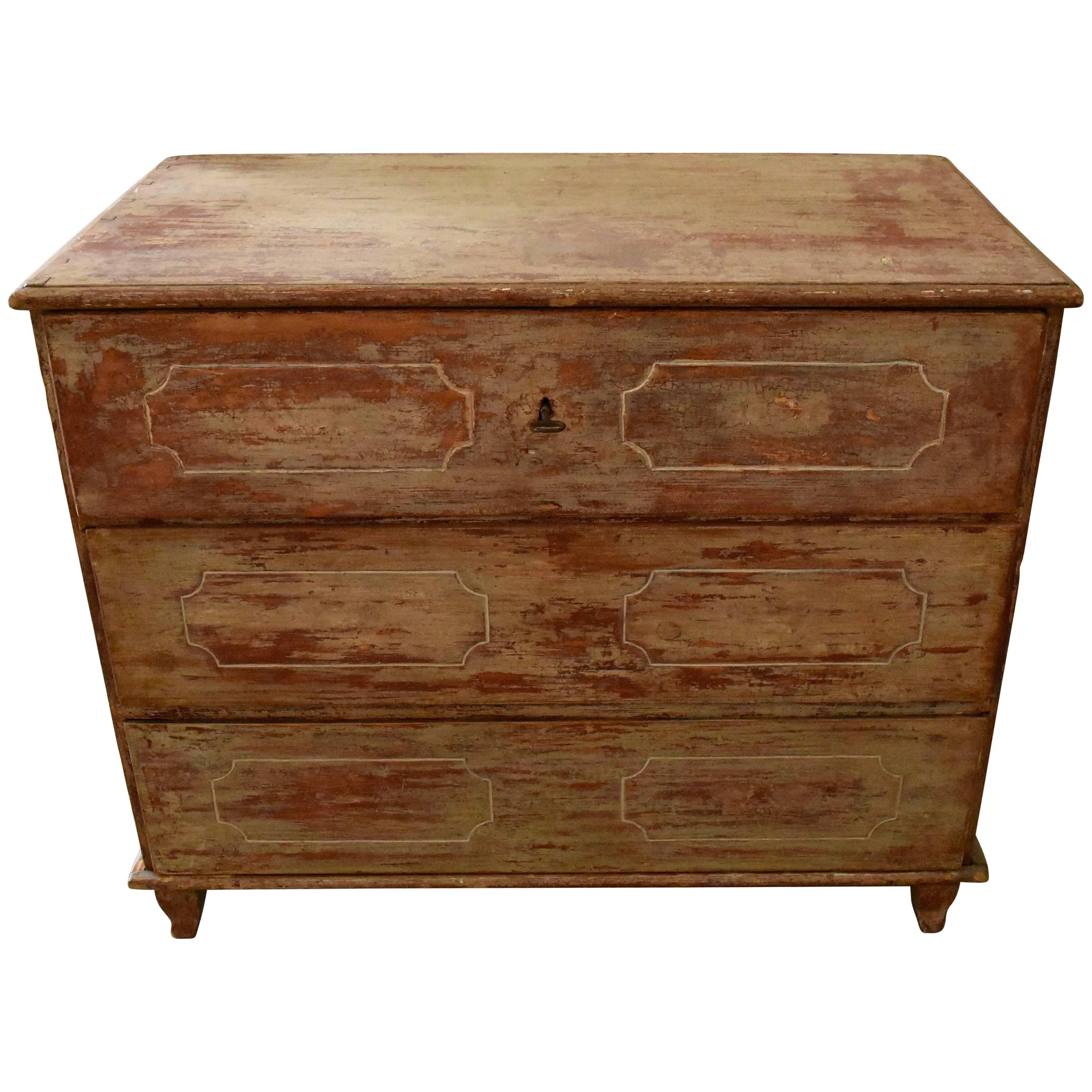 19th Century European Original Painted Three-Drawer Chest from Germany
