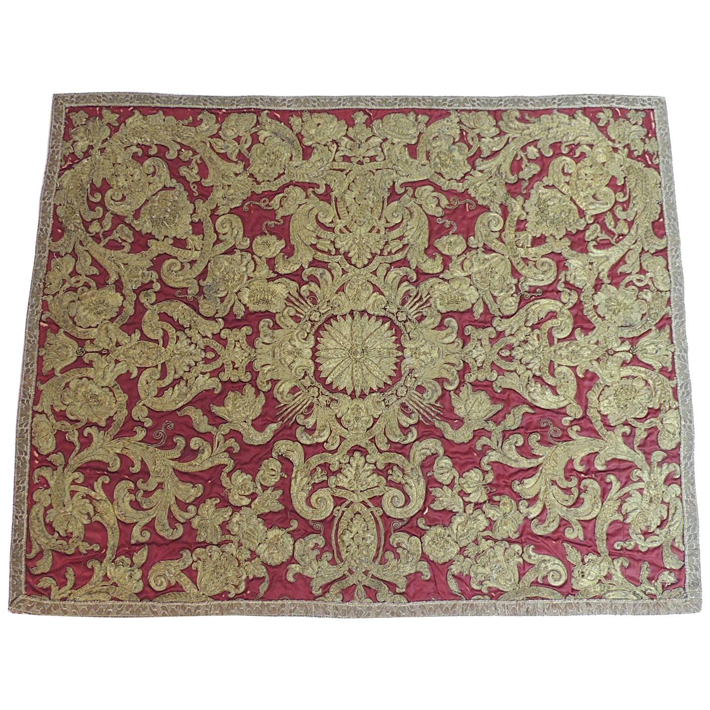 18th Century Ottoman Empire Gold Embroidered on Silk Velvet Panel