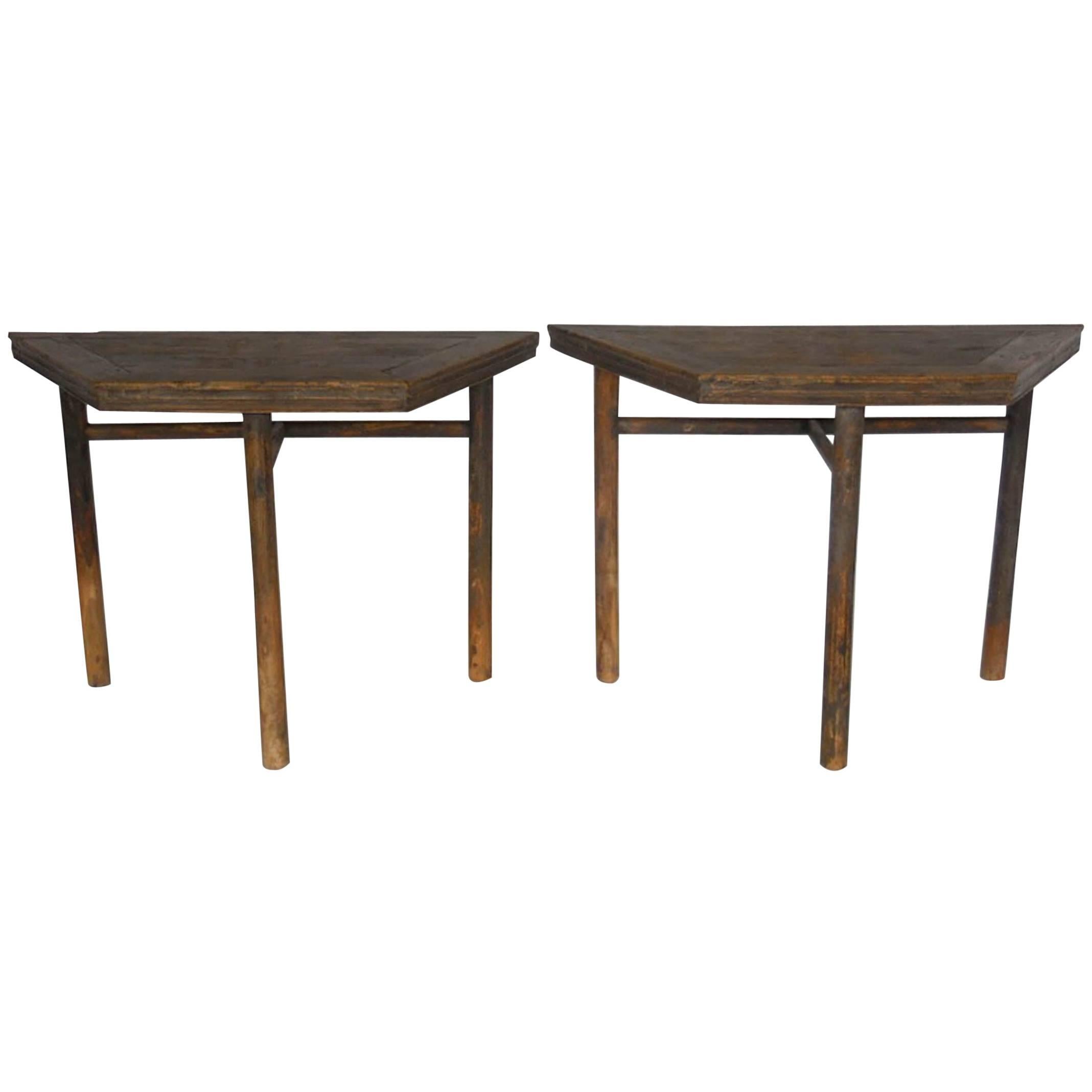 Pair of 19th Century Chinese Modular Demilune Tables