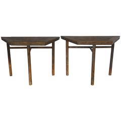 Pair of 19th Century Chinese Modular Demilune Tables