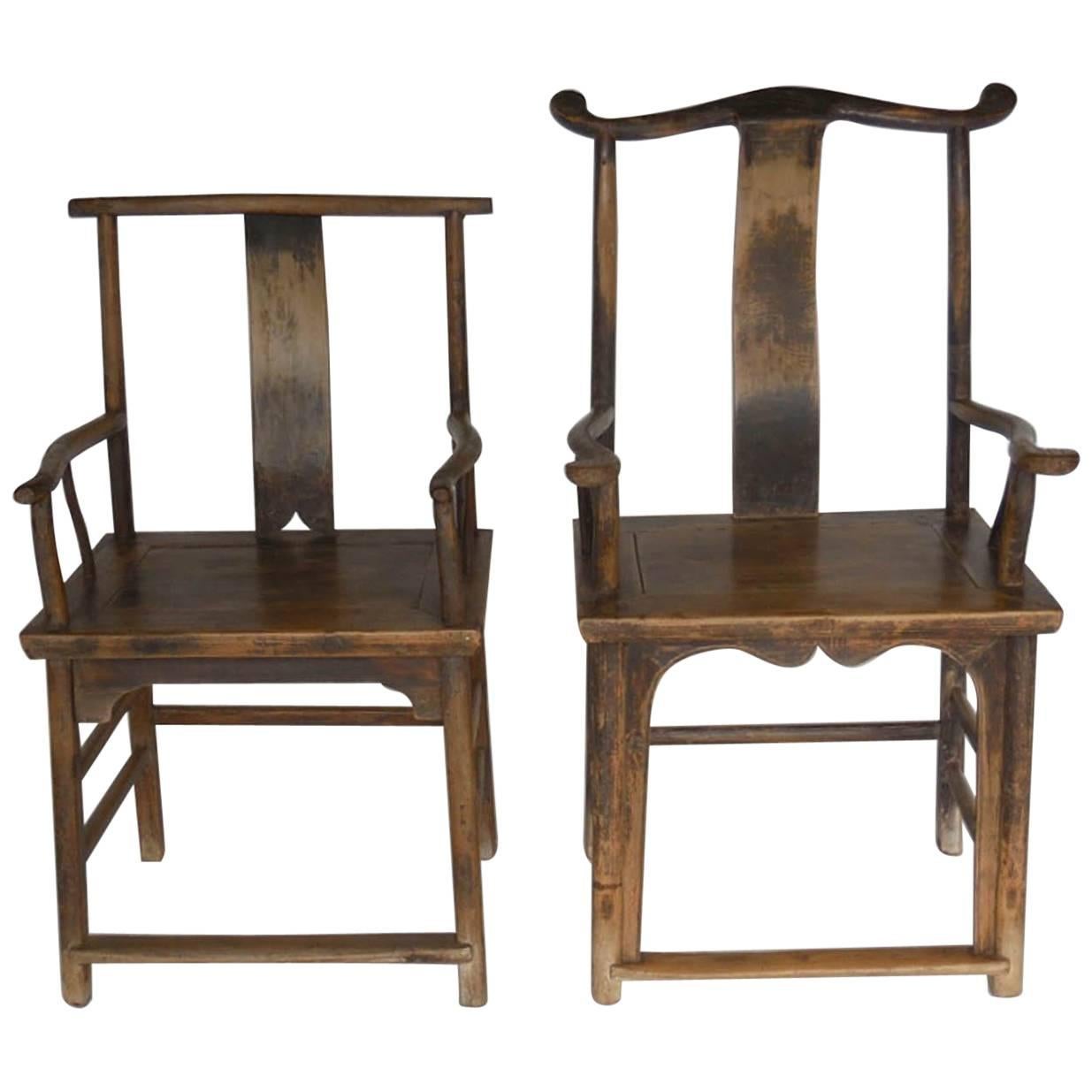 18th Century Qing Dynasty Chinese Woman and Man's Chairs