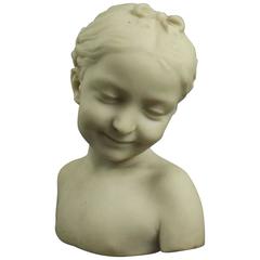 Vintage French Carved Alabaster Figural Bust of a Young Girl, 20th Century