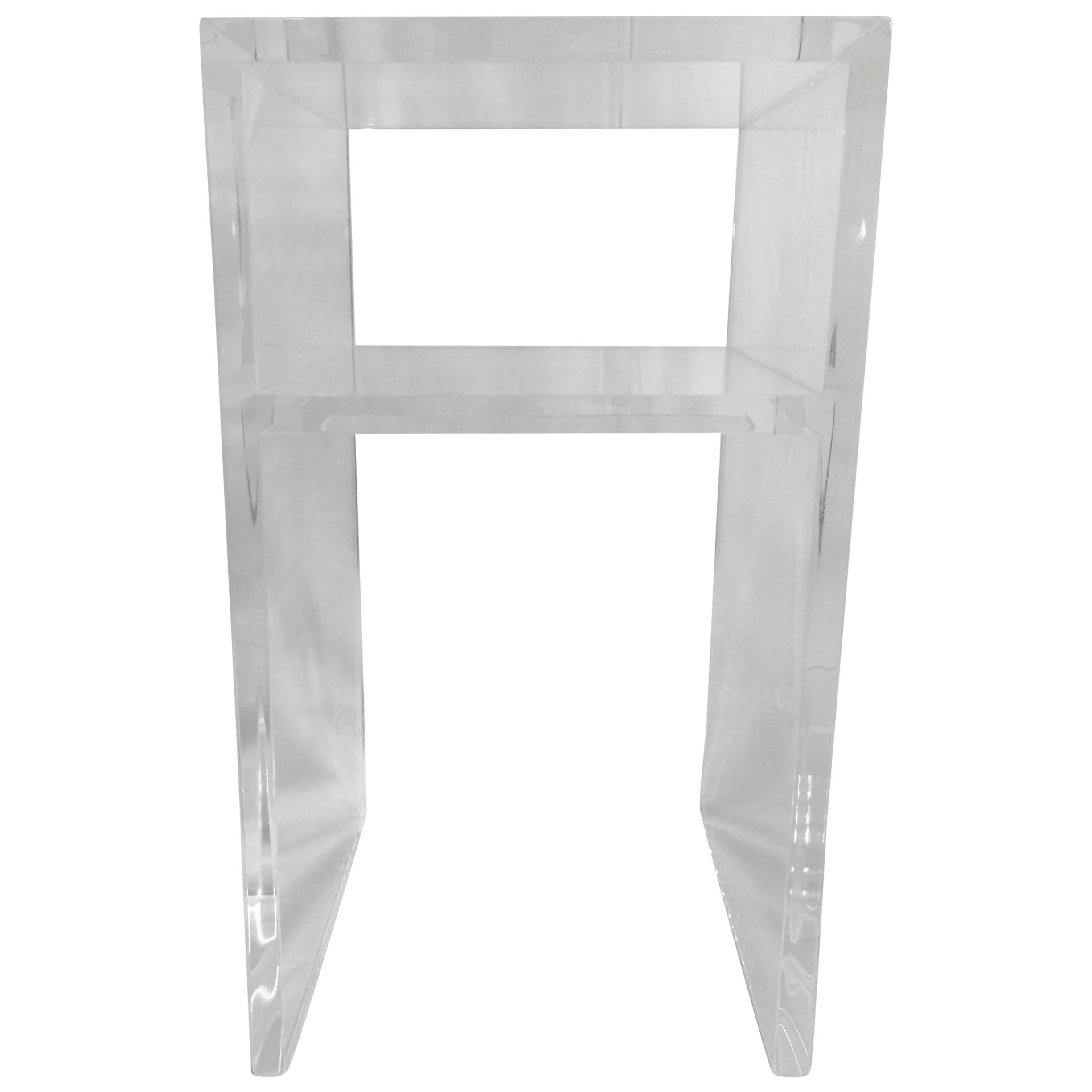 Custom Lucite Side Table with Shelf For Sale