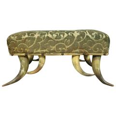 Antique Western Cattle Horn Upholstered Footstool, circa 1910