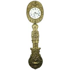Antique French Brass & Enamel Rococo Wag-on-wall Clock, J. Cornillon, circa 1860