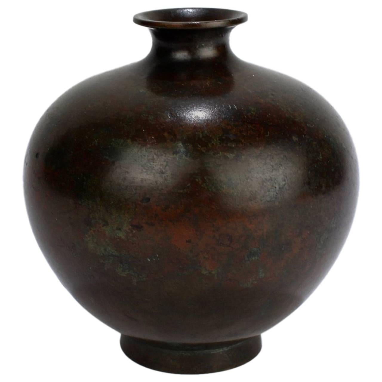 Fine Diminutive Antique Meiji Period Japanese Bronze Vase