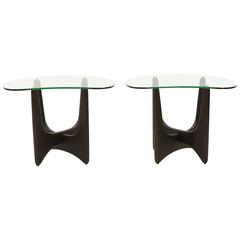 Pair of Adrian Pearsall Style Sculptural End Side Tables Walnut with Glass Tops