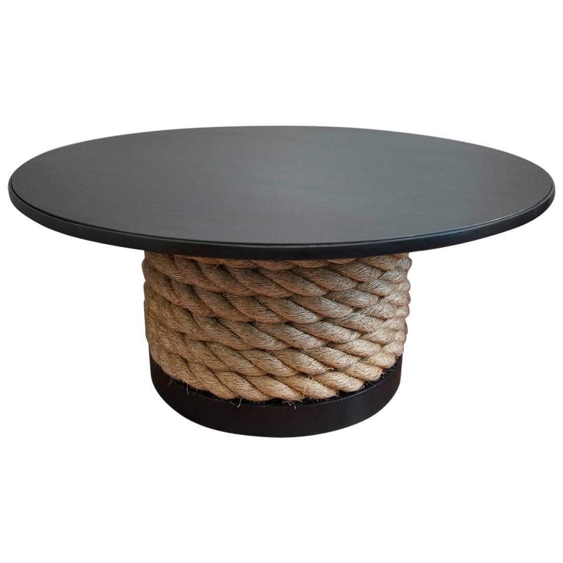 Steel and Rope Coffee Table on Casters by Christopher Kreiling For Sale