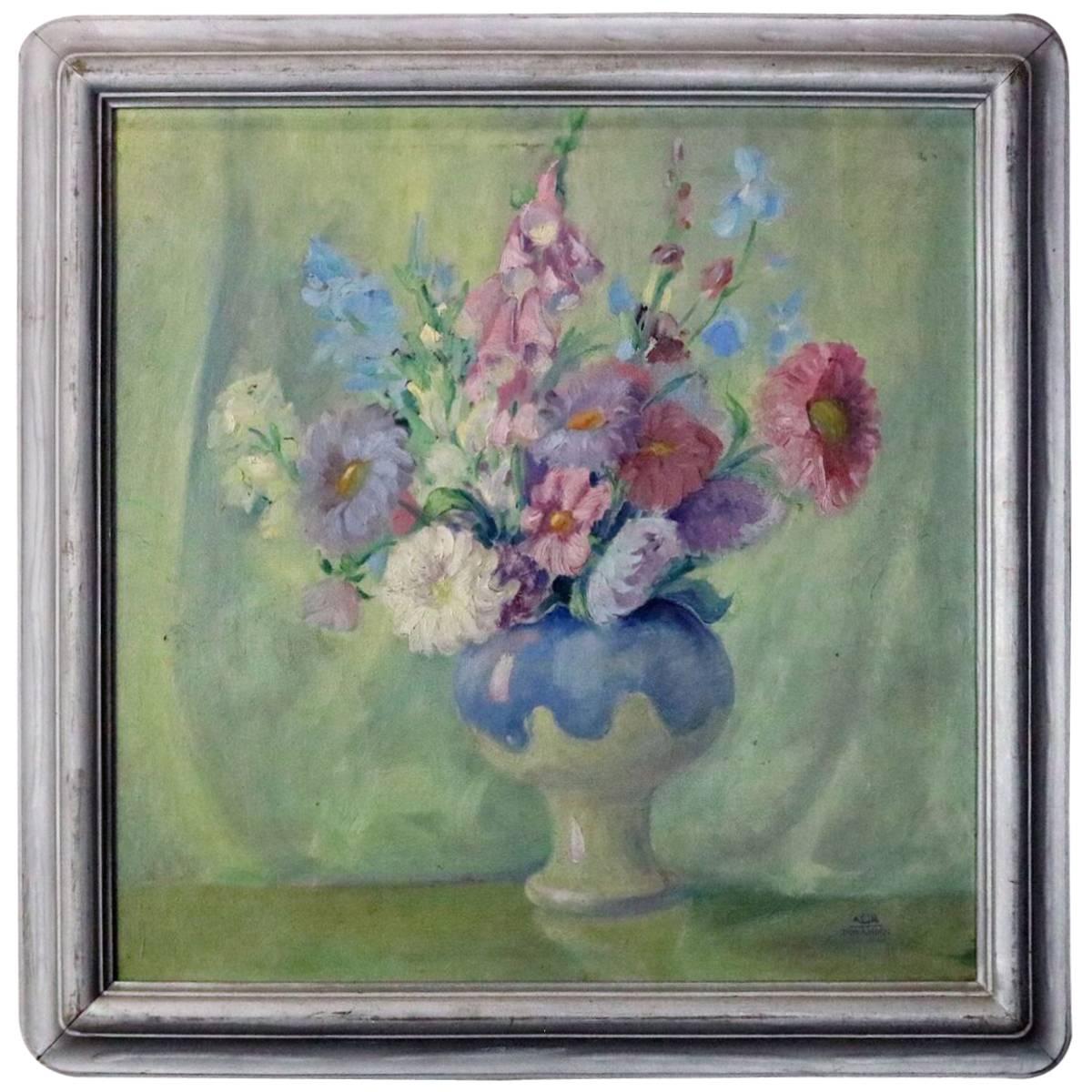 Antique Arts & Crafts Style Still Floral Still Life Oil on Canvas by Don A. Horn