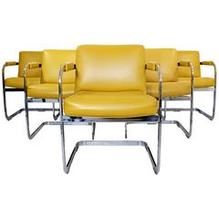 Mid-Century Modern Set of Six Milo Baughman Chrome Cantilever Dining Armchairs