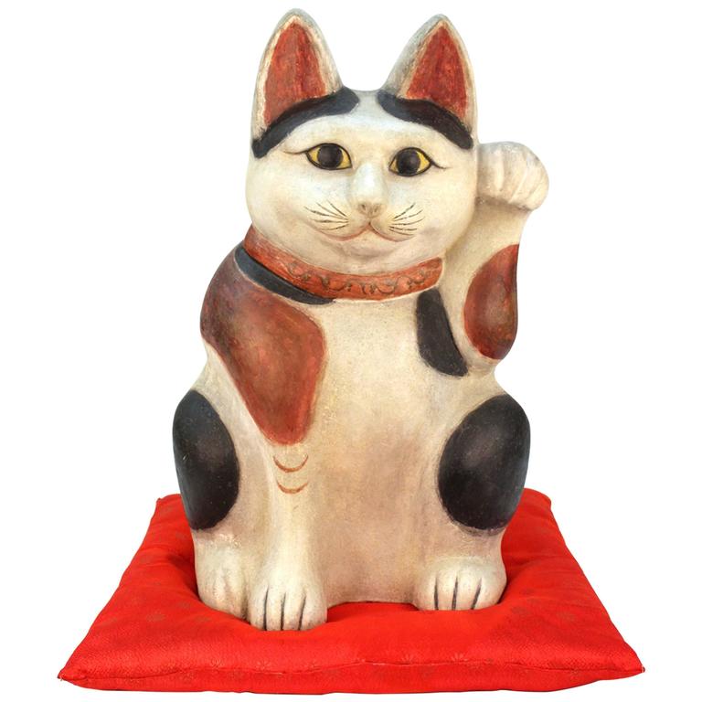Extremely Rare and Large Japanese Clay of a Cat For Sale at 1stdibs