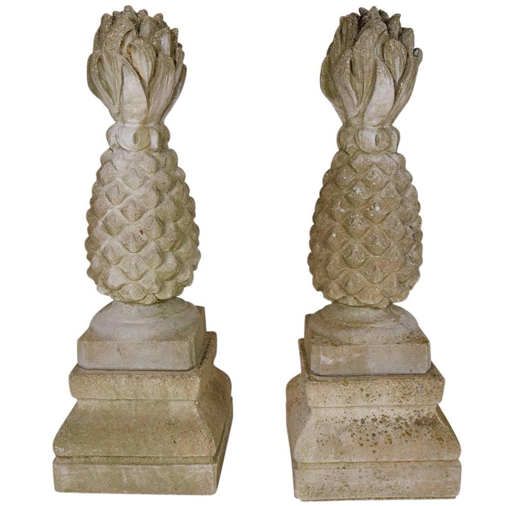 Pair of Large Carved Stone Garden Urns