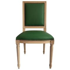 Louis XVI Style Dining or Side Chair in Green Leather
