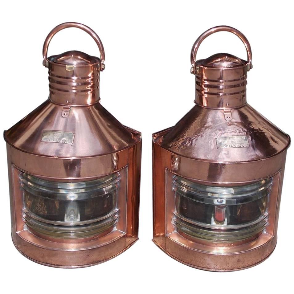 Pair of Anglo-Indian Copper and Brass Port & Starboard Ship Lanterns, Circa 1880 For Sale